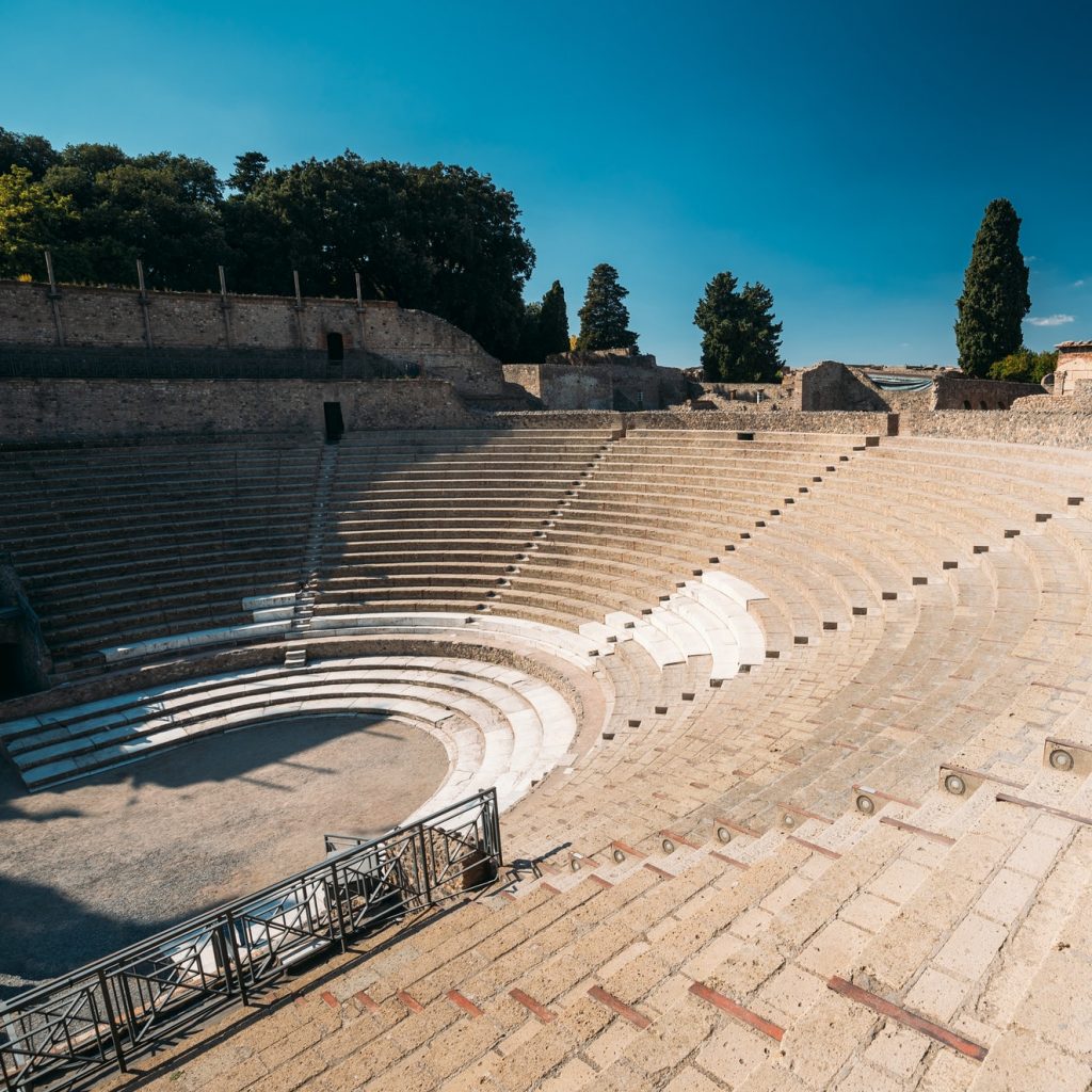 Pompeii, Italy. View Of Great Theatre Of Pompey In Sunny Day